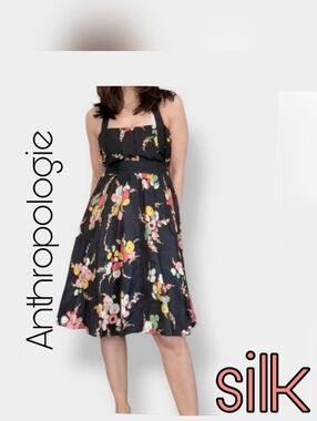 Moulinette Soeurs Silk Black Floral Halter Retro Dress